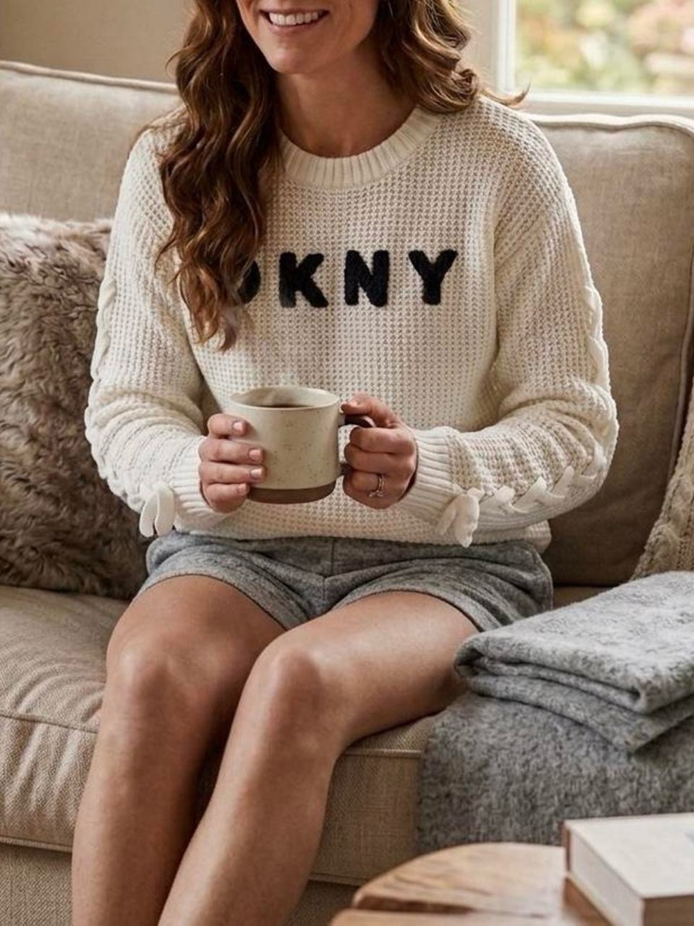 DKNY Cream Knit Logo Sweater